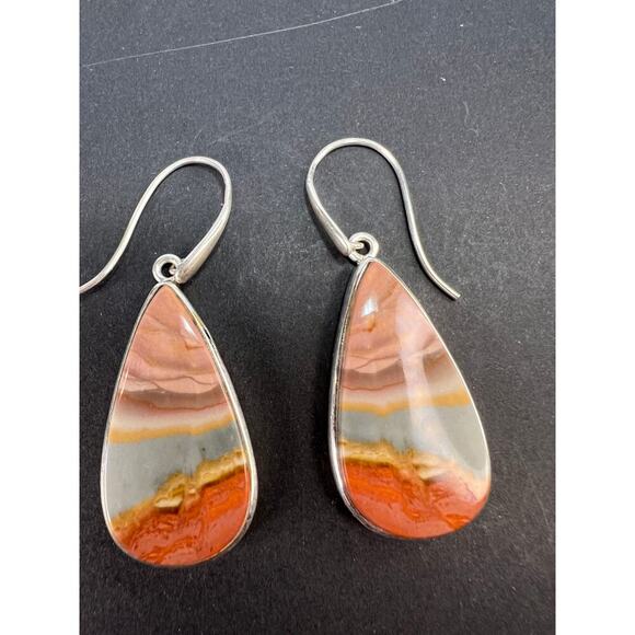 NEW Polychrome Jasper teardrop sterling silver dangle earrings 11.37 grams - Picture 9 of 11